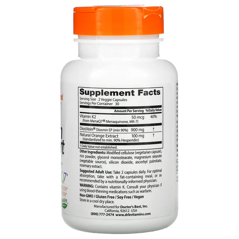 Image of Vein Support with DiosVein and MenaQ7 60caps supplement facts